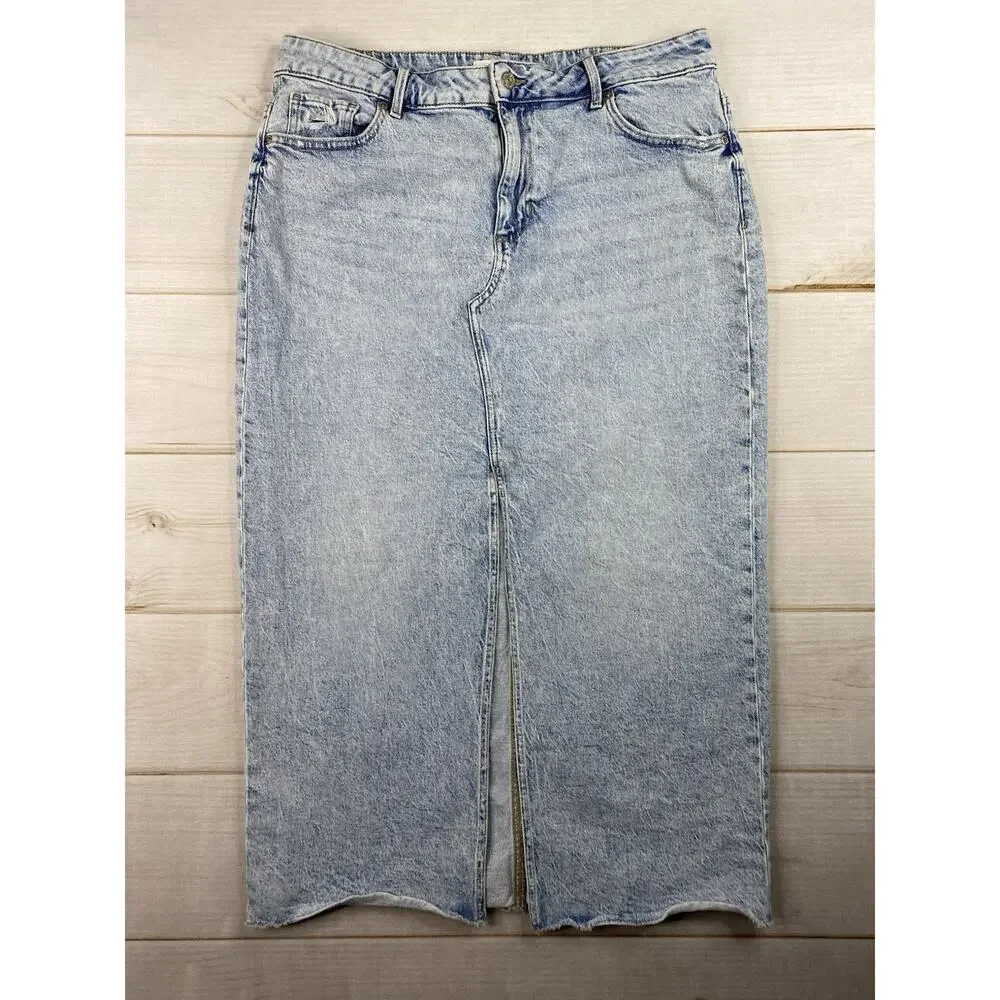 Maurices M Jeans Skirt Womens 16 Acid Wash Slit in Front Stretch Denim Midi Y2K
